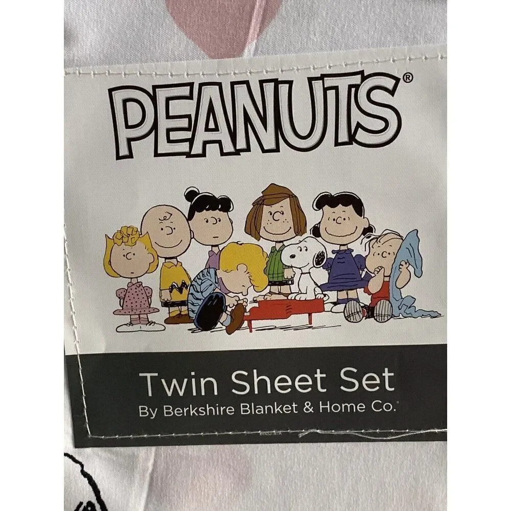 3 Pc Peanuts Snoopy Pink‎ Hearts Valentines Day TWIN Size Sheet Set Soft NEW